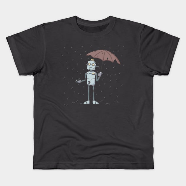 Old Robot in the Rain Kids T-Shirt by KammyBale